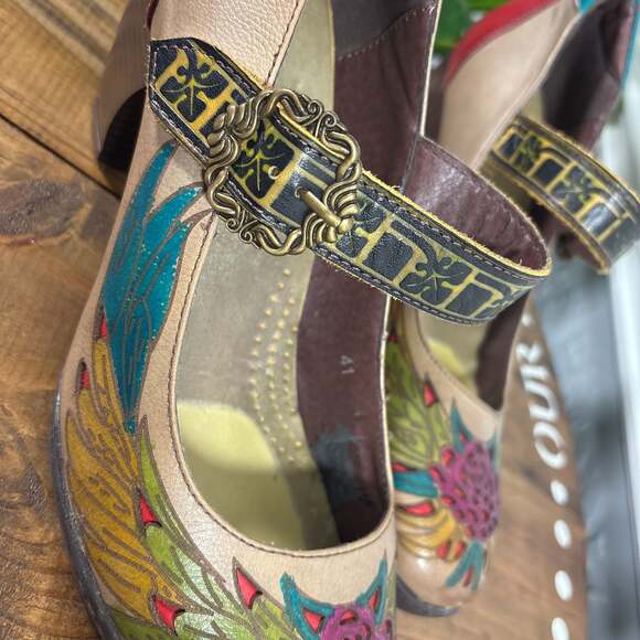 Socofy Retro Mary Jane Floral Heels - Sz EU 41 / US 10-10.5 - Picture 13 of 14
